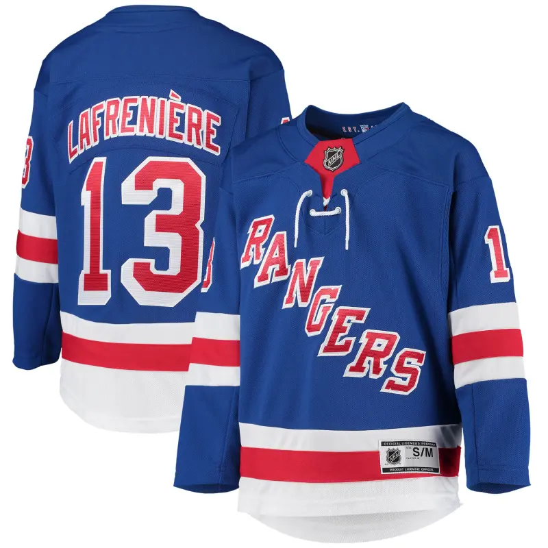 youth alexis lafreniere blue new york rangers home premier player jersey