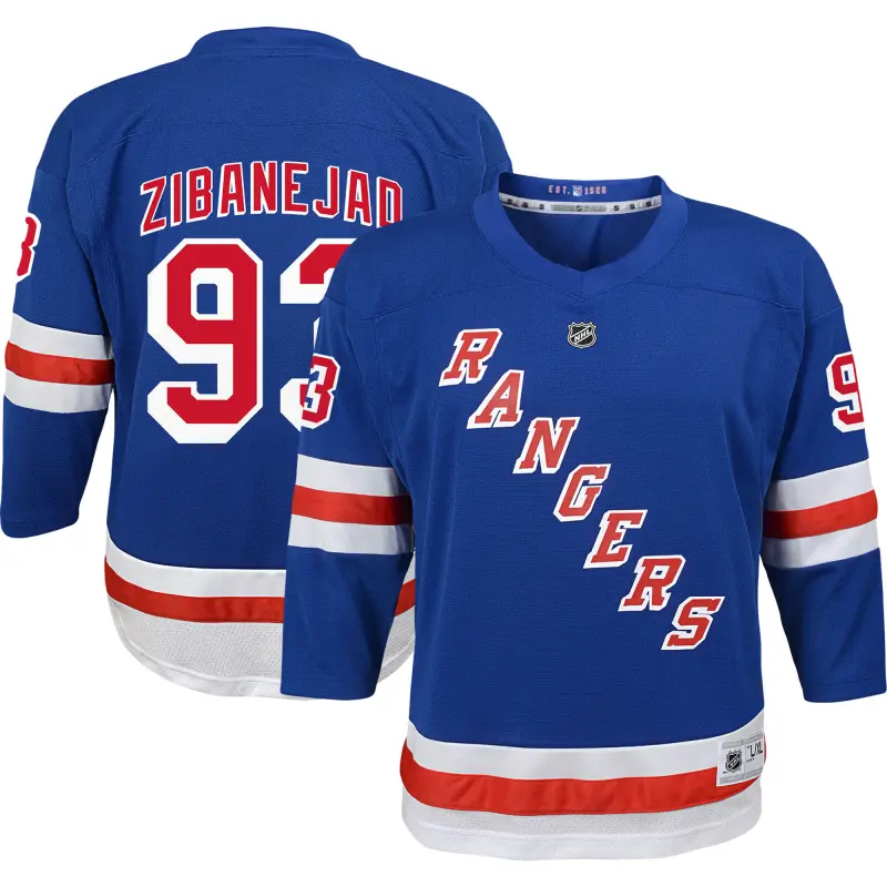 youth mika zibanejad blue new york rangers home replica player jersey