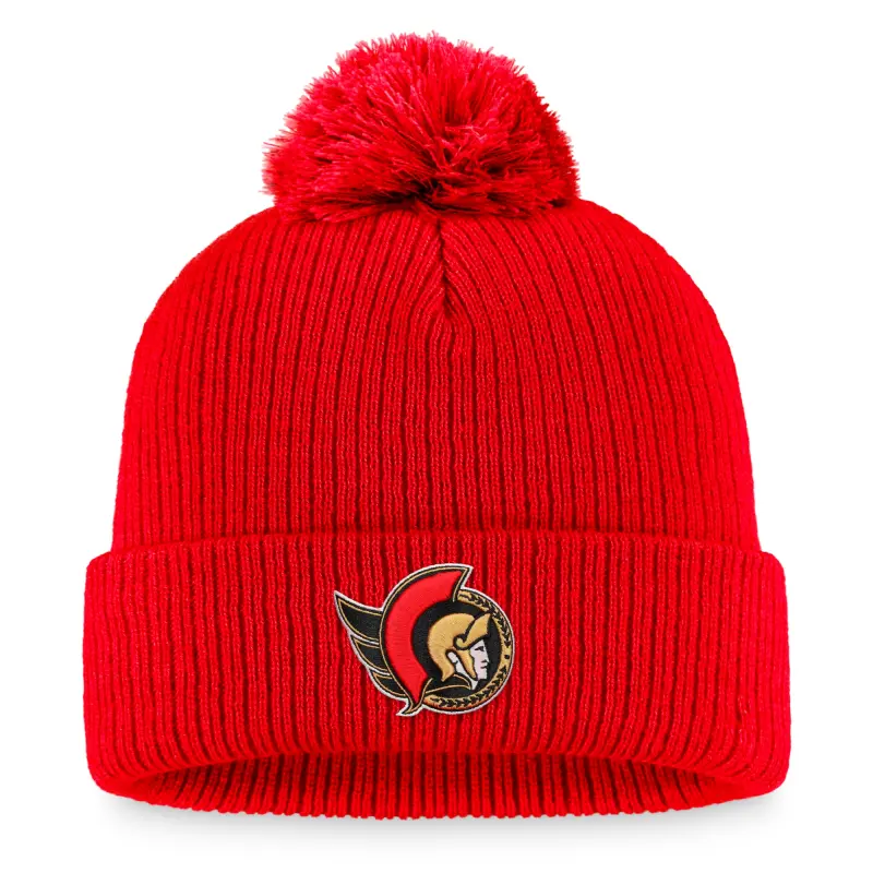 men8217s fanatics red ottawa senators core primary logo cuffed knit hat with pom