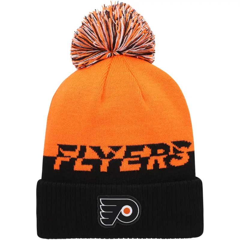 men8217s adidas orangeblack philadelphia flyers cold.rdy cuffed knit hat with pom