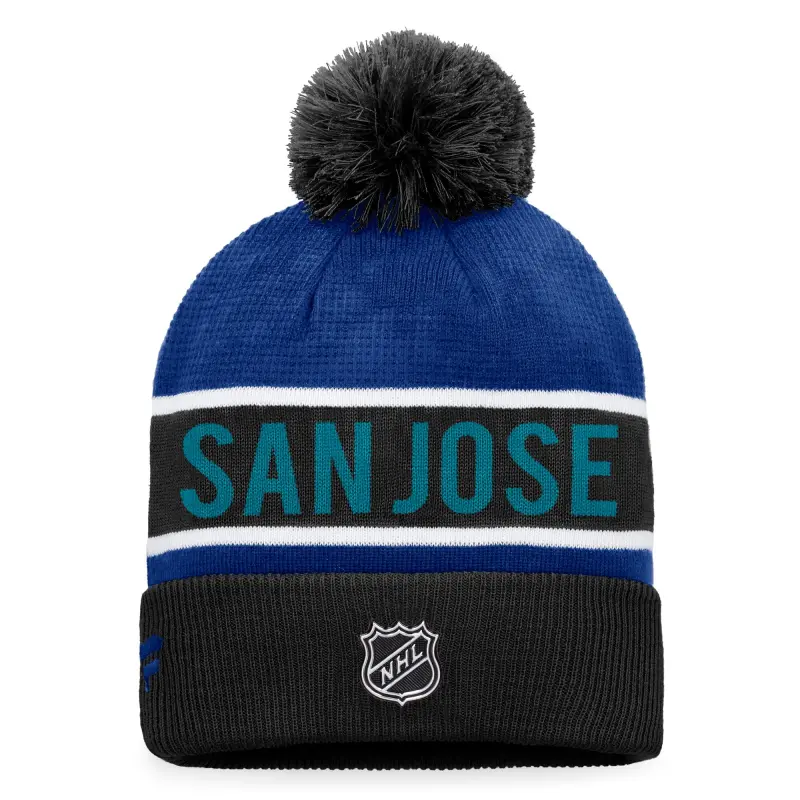 san jose sharks pro game amp train cuffed pom knit - mens