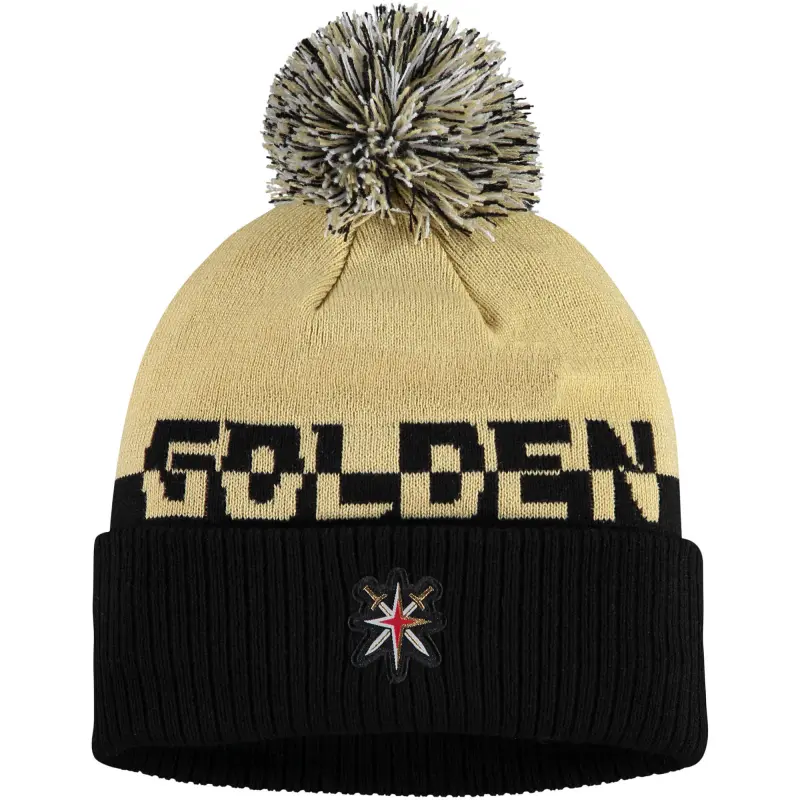 men8217s adidas goldblack vegas golden knights cold.rdy cuffed knit hat with pom