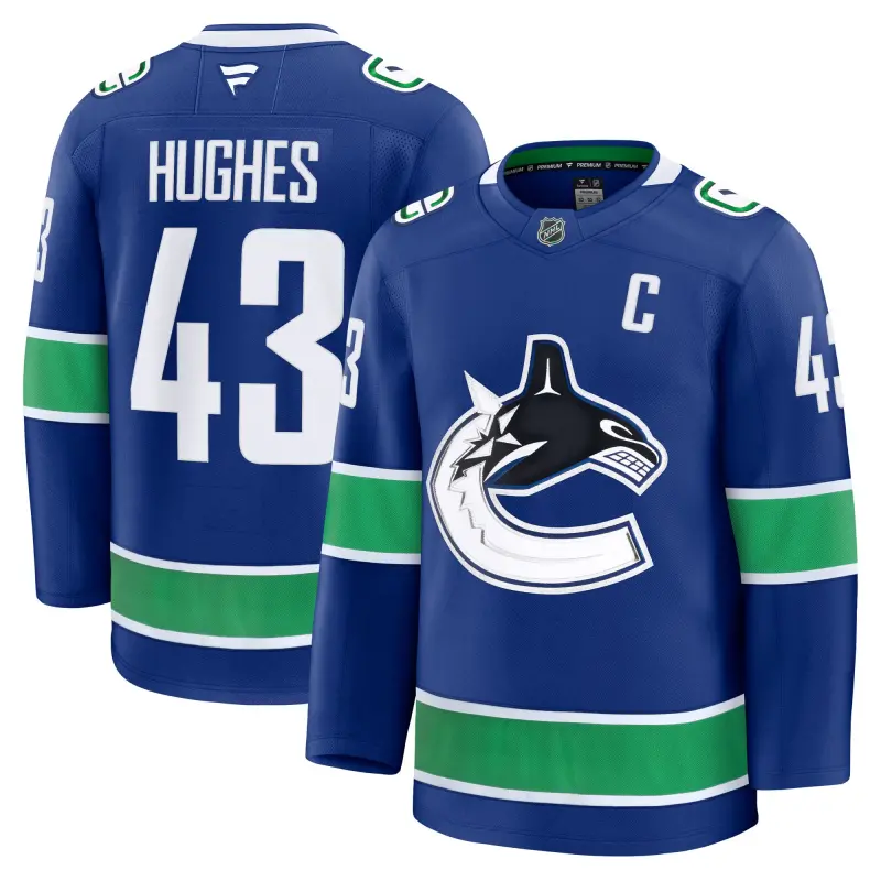 men8217s fanatics quinn hughes blue vancouver canucks home premium jersey