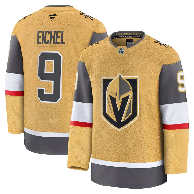 vegas golden knights fanatics branded home premium jersey - gold - jack eichel - mens