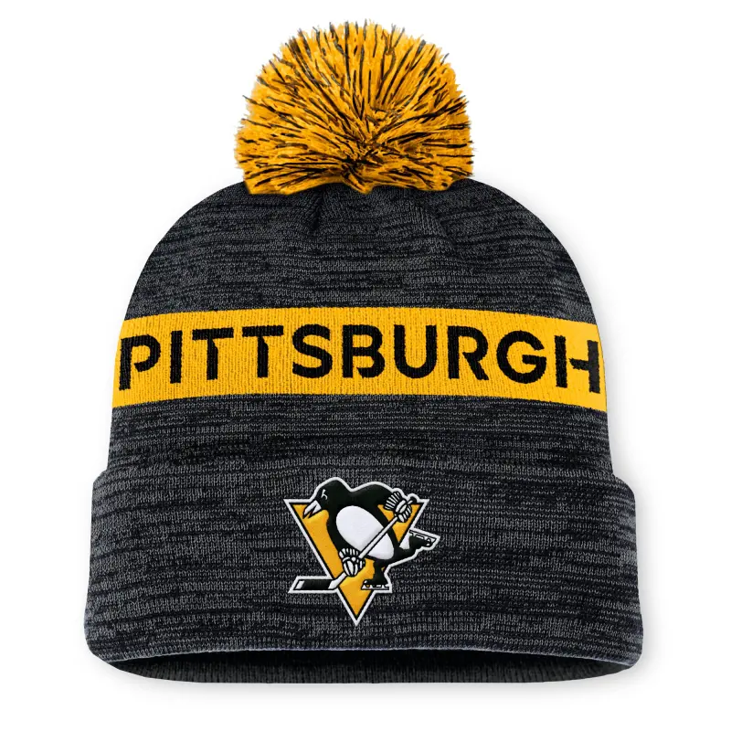 pittsburgh penguins authentic pro rink beanie cuff with pom
