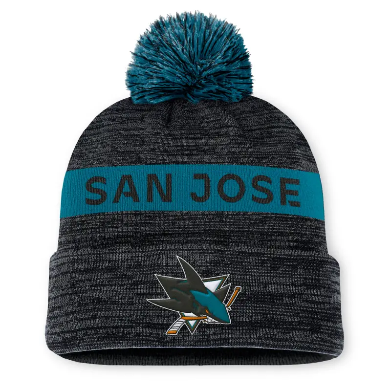 san jose sharks authentic pro rink beanie cuff with pom